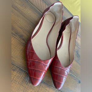 Chloe Laurena croc embossed scalloped ballerina flats hot tan 37.5